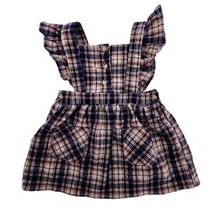 Nicole Miller New York Baby Girl Plaid Pinafore Dress Navy Tan 3-6M